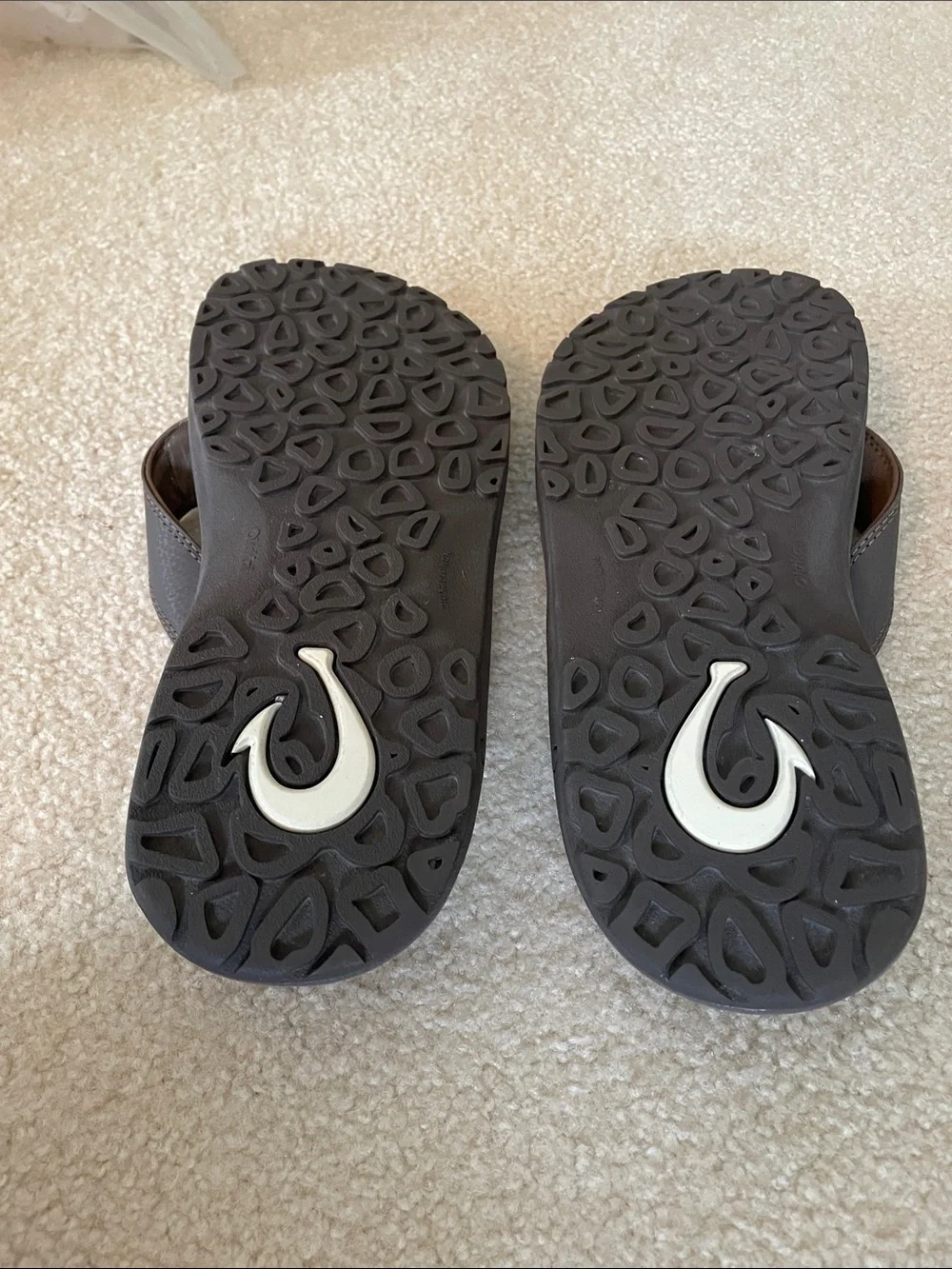 OluKai Brown Footbed with Gray Strap Leather Flip Flops